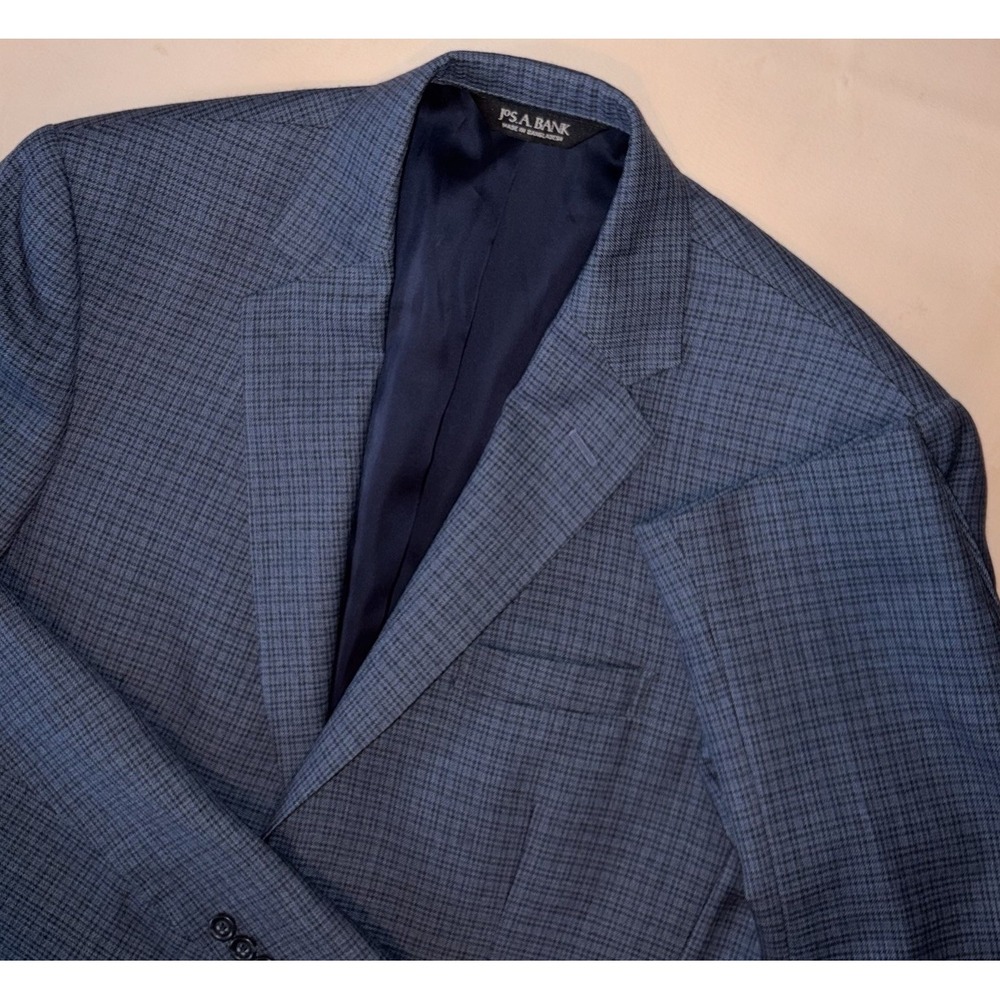 Jos A Bank Travler Blazer Mens 39R Blue Plaid Houndstooth Wool Sport Coat Jacket